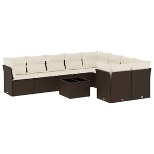 vidaXL Salon de jardin 10 Pièces avec coussins marron résine tressée