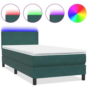 vidaXL Sommier à lattes de lit et matelas et LED vert foncé 90x210 cm velours