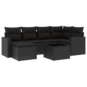 vidaXL Salon de jardin 7 Pièces avec coussins noir résine tressée