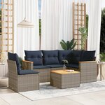 vidaXL Salon de jardin 6 Pièces avec coussins gris résine tressée
