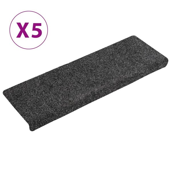 vidaXL Tapis de marches d'escalier 5 Pièces Gris 65x21x4 cm Aiguilleté