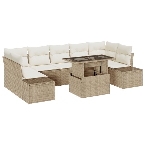 vidaXL Ensemble de canapé de jardin 8 pièces avec coussins beiges en poly rattan