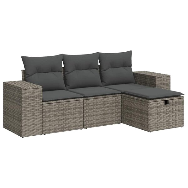vidaXL Salon de jardin 4 Pièces avec coussins gris résine tressée