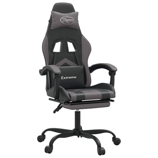 vidaXL Chaise de jeu pivotante et repose-pied Noir et gris Similicuir