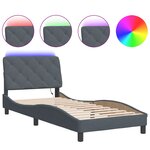 vidaXL Cadre de lit avec lumière LED gris foncé 90x190 cm velours