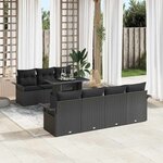 vidaXL Ensemble de canapé de jardin avec coussin 8 Pièces Noir Poly rotin