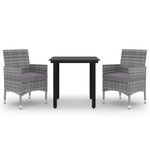 vidaXL Mobilier à dîner de jardin coussins 3 Pièces Résine tressée Verre
