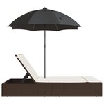 vidaXL Chaise longue double avec coussins et parasol marron poly rotin