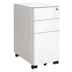 Caisson de bureau placard de rangement mobile avec roulettes et serrure pour documents et dossier suspendu avec 3 tiroirs blanc 12_0001476