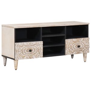 vidaXL Meuble TV Blanc 100 x 33 5 x 46 cm Bois de mangue massif