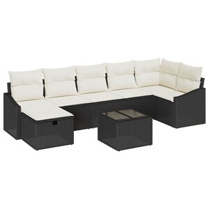 vidaXL Ensemble de canapé de jardin avec coussin 8 Pièces Noir Poly rotin