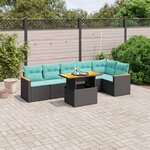 vidaXL Salon de jardin 7 Pièces avec coussins noir résine tressée
