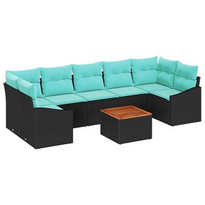 vidaXL Ensemble de canapé de jardin avec coussin 8 Pièces Noir Poly rotin