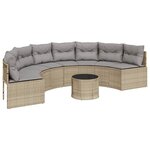 vidaXL Canapé de jardin table coussins demi-rond beige résine tressée