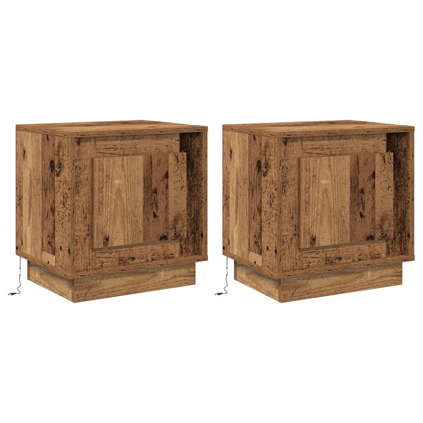 vidaXL Tables de chevet avec lumières LED 2 Pièces Bois ancien 44x34 5x45 cm
