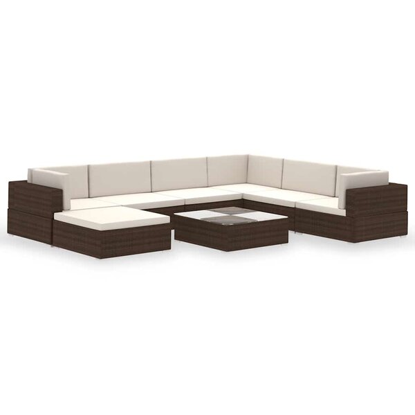 vidaXL Salon de jardin 8 Pièces avec coussins Résine tressée Marron