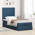 vidaXL Lit ottoman avec matelas et LED Bleu 90x200 cm Tissu