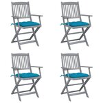 vidaXL Chaises pliables d'extérieur lot de 4 et coussins Bois d'acacia