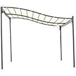 Pergola tonnelle de jardin auvent 2 97 x 2 97 m adossable métal noir polyester anti-UV beige