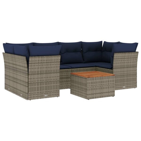 vidaXL Salon de jardin 7 Pièces avec coussins gris résine tressée
