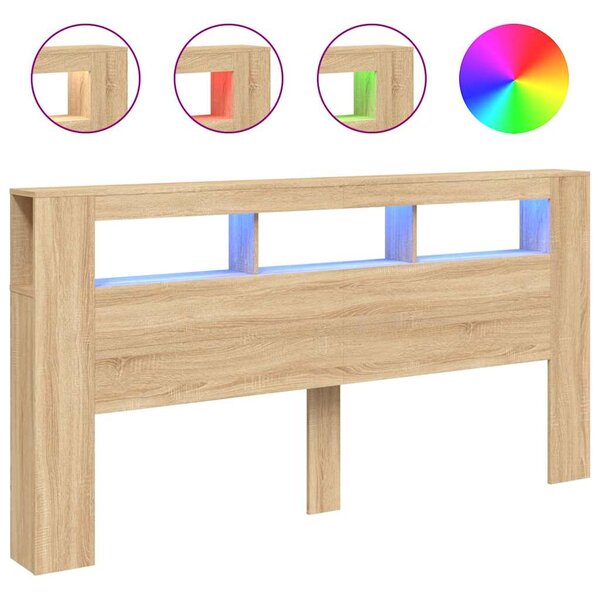 vidaXL Tête de lit à LED chêne sonoma 200x18 5x103 5cm bois ingénierie