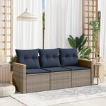 vidaXL Salon de jardin avec coussins 3 Pièces gris résine tressée