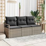 vidaXL Ensemble de canapé de jardin 3 Pièces Gris Poly rotin