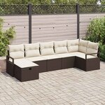 vidaXL Ensemble de canapé de jardin avec coussin 7 Pièces Marron et crème