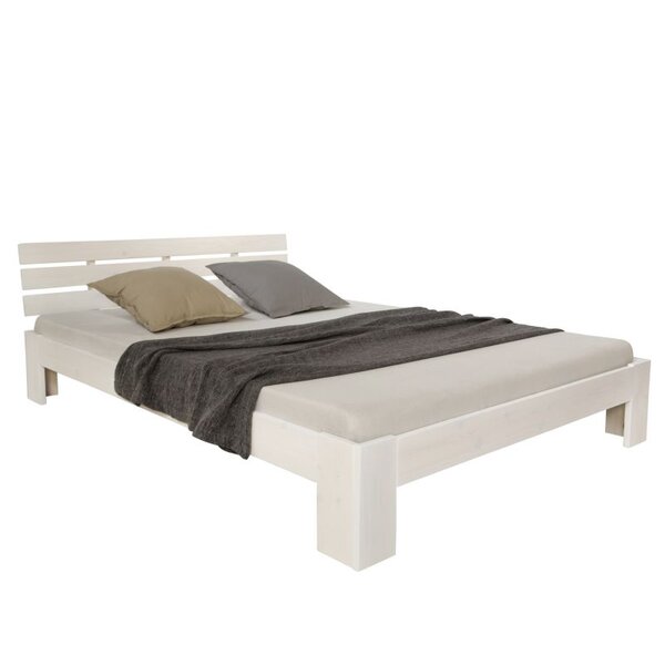 Lit double avec matelas sommier à lattes 120x200 blanc