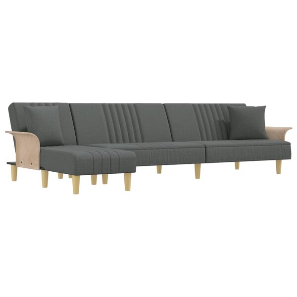 vidaXL Canapé-lit en forme de L gris foncé 279x140x70 cm tissu