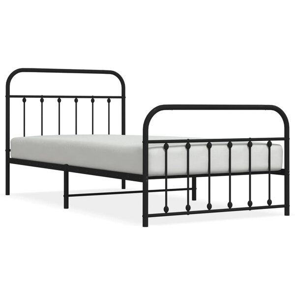 vidaXL Cadre de lit métal avec tête de lit/pied de lit noir 100x200 cm