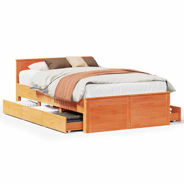 vidaXL Cadre de lit sans matelas avec tête de lit brun cire 120x190 cm