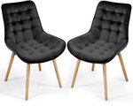 Lot de 2 chaises de salon salle à manger pied en bois et velours noir 01_0000729
