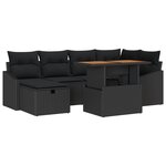 vidaXL Canapé de jardin 7 pièces avec coussins en poly rotin noir