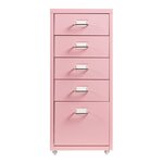 Caisson de bureau armoire meuble de rangement à roulettes avec 5 tiroirs 69 x 28 x 41 cm rose 03_0009104
