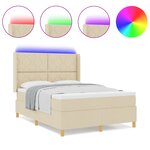 Lit Box Spring avec Matelas et LED Crème 140x200 cm Tissu