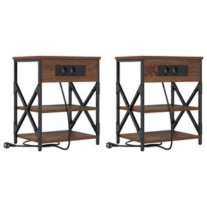 vidaXL Table de nuit avec station de chargement Chêne marron