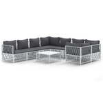 vidaXL Salon de jardin avec coussins 9 Pièces blanc acier