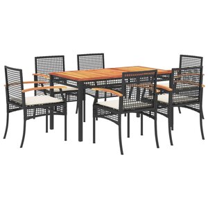 vidaXL Ensemble à manger de jardin coussins 7Pièces Noir Résine tressée