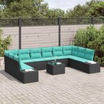 vidaXL Ensemble de canapé de jardin avec coussin 11 Pièces Noir polyrotin