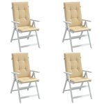 vidaXL Coussins de chaise à dossier haut lot de 4 beige mélangé tissu