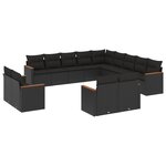 vidaXL Salon de jardin avec coussins 13 Pièces noir résine tressée