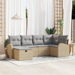 vidaXL Ensemble de canapé de jardin 6 pièces avec coussins Beige Rotin