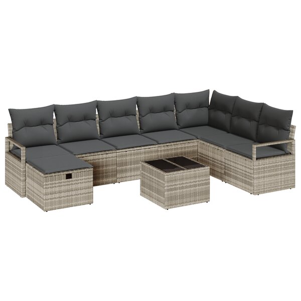 vidaXL Ensemble de Canapé de Jardin de 9 Pièces avec Coussins en Rattan Poly Gris Clair