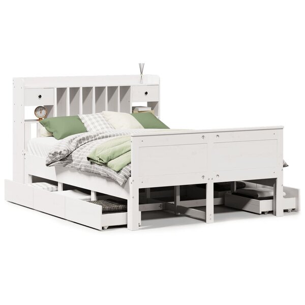vidaXL Lit bibliothèque sans matelas blanc 140x190 cm bois pin massif