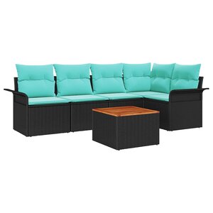 vidaXL Ensemble de canapé de jardin 6 Pièces Noir et turquoise