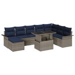 vidaXL Ensemble de canapé de jardin avec coussin 9 Pièces Gris Poly rotin