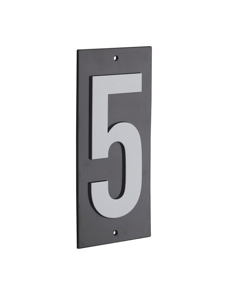 THIRARD - Plaque de signalisation 5  marquage blanc sur fond noir  panneau ABS à visser  56x120mm