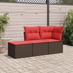 vidaXL Salon de jardin avec coussins 3 Pièces marron résine tressée
