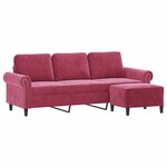 vidaXL Canapé à 3 places et repose-pieds Rouge bordeaux 180 cm Velours